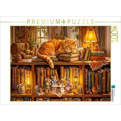 CALVENDO Puzzle Schlafende Katze und Mäuse beim Abendkränzchen als Puzzle und Leinwand | 1000 Teile Lege-Größe 64 × 48 cm Foto-Puzzle für glückliche