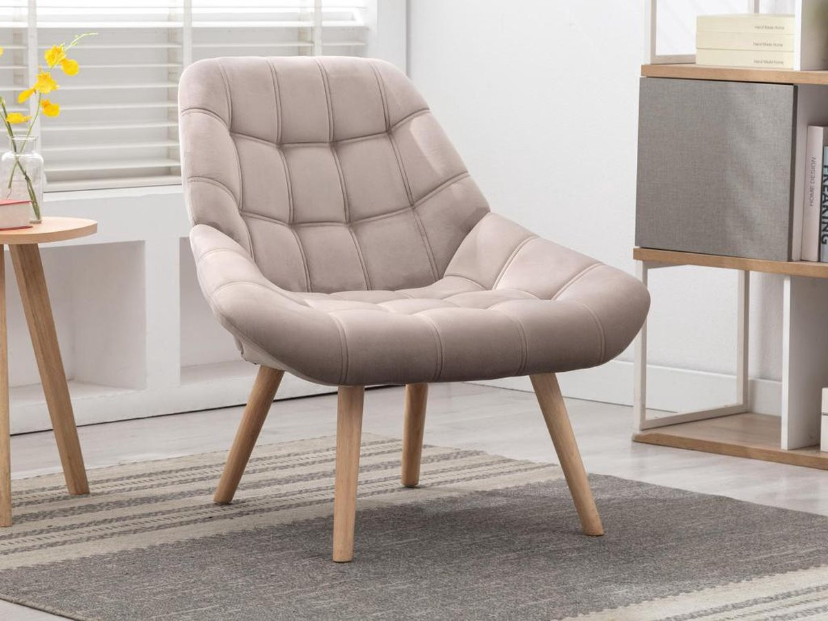LUOSTO Fauteuil van beige fluweel in Scandinavische stijl