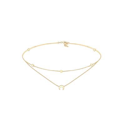 Choker ELLI "Halskette Choker Layer Halbmond und Sterne 925er Silber" Gr. 36, gold, Halsketten, Damen, ohne Stein, Silber 925 (Sterlingsilber)