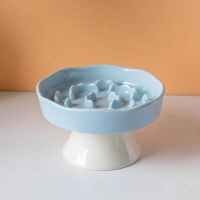 Uplift Essentials Elevated Ceramic Slow Feeding Cat Bowl blue