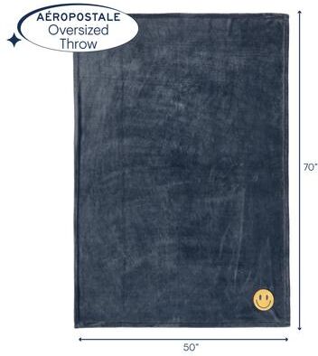 "Aeropostale 50""x70"" Luxurious Grey Soft Plush Oversized Throw Blanket with Decorative Smiley Face Patch"