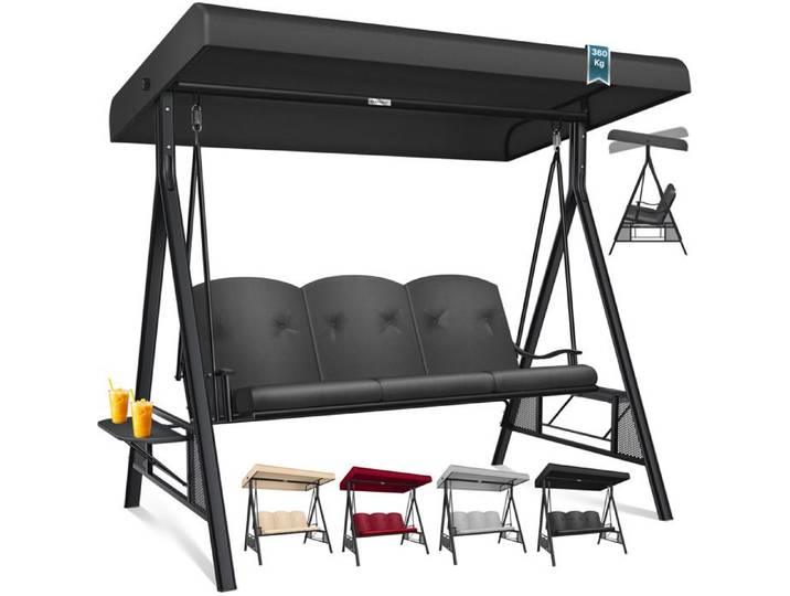 Balancelle hollywoodienne beige - KESSER - 3 places - Capacité 360 kg - Toit solaire inclinable à 90°