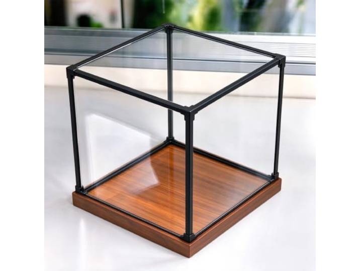 Acryl Vitrine Quadratische Acryl-Vitrine (Würfelform), Holzsockel, Vitrine Rechteckige, Durchsichtige Box für Baseball Oder Basketball, Organizer für Die Arbeitsplatte in Den Größen 15 20 25 30 cm