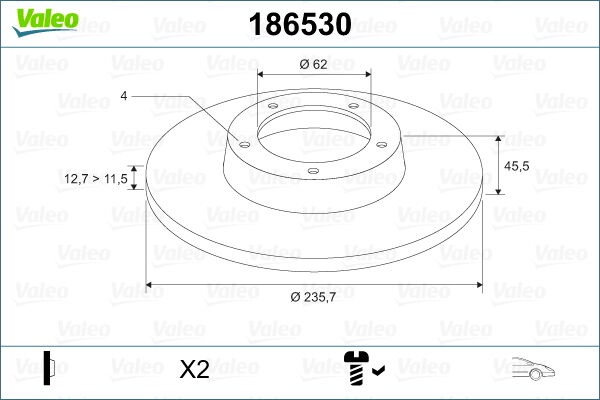 Valeo Bremsscheibe 186530 Vorderachse Voll 236mm 13mm Für Skoda