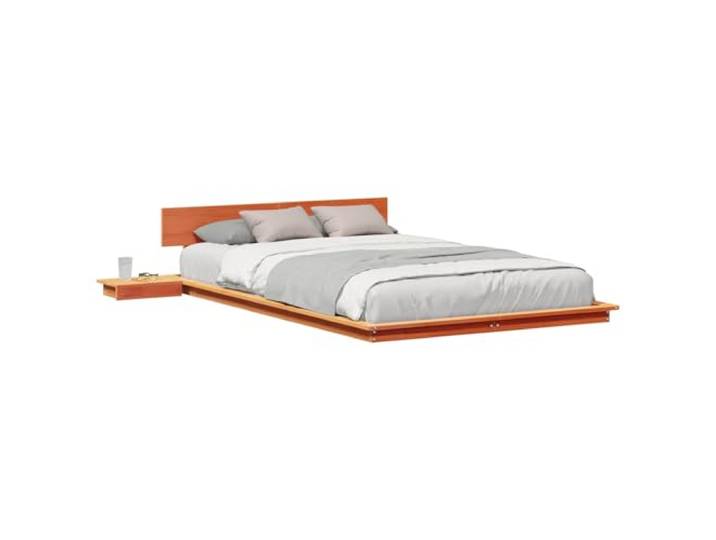 SDWEHBJ Bodenbettgestell 120 x 190 cm mit Nachttisch, Holz, Wachsbraun, Modernes Design