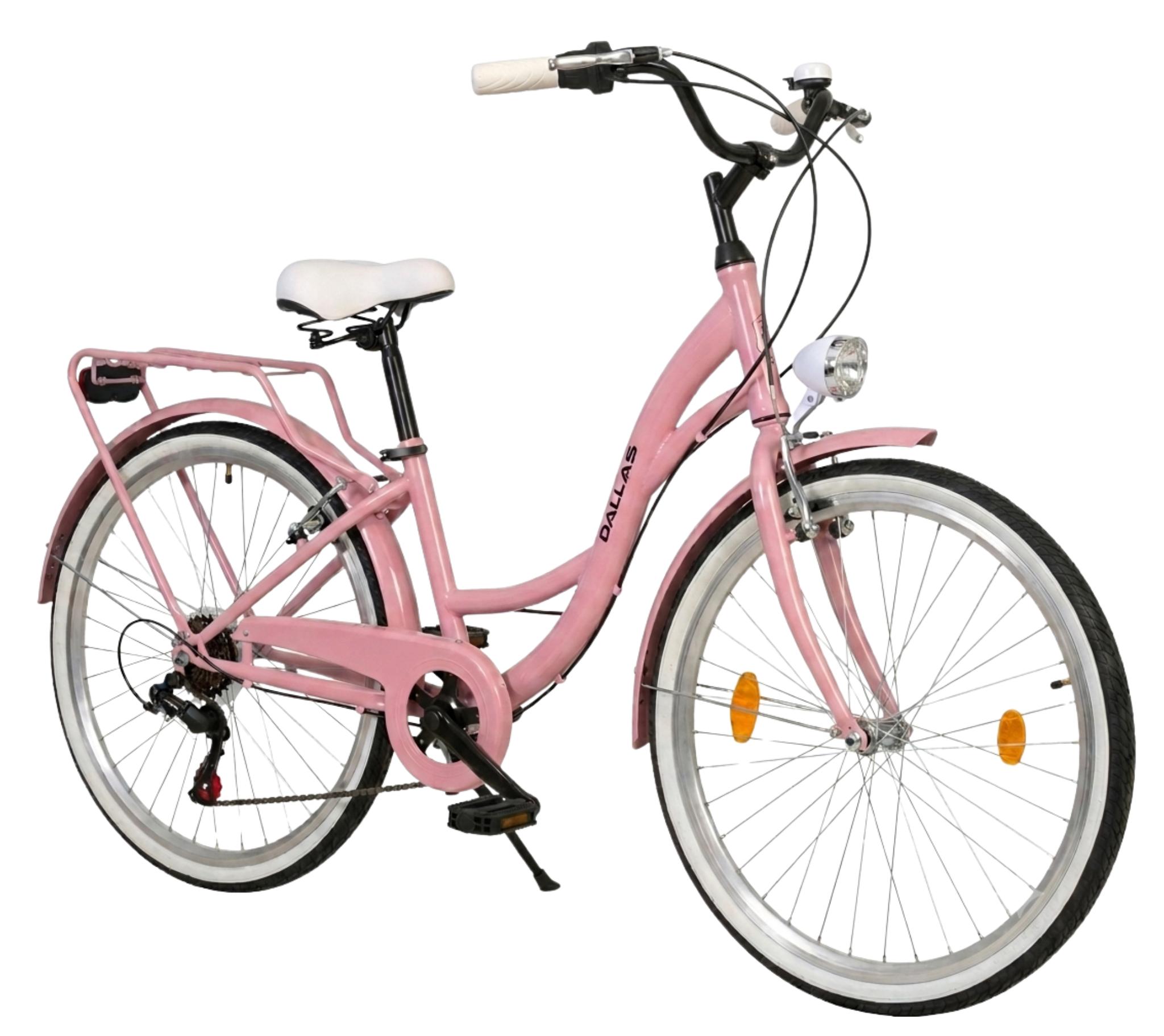 Dallas Bike Kinderfahrrad - Mädchen Citybike 24 Zoll - Shimano 6-Gang - Rahmen S 15" - Rosa-Weiß