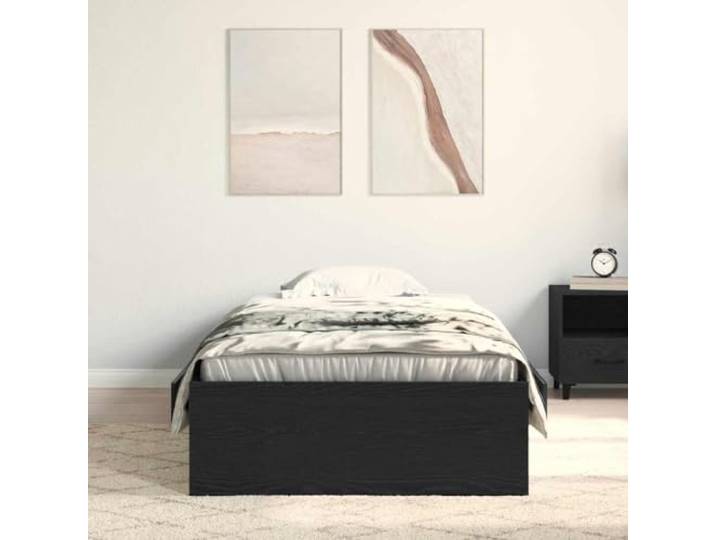 KTHLBRH Bettgestell Eiche Schwarz 100 x 200 cm Holz mehrschichtig Mit Schubladen, festen Latten, modernes Design, einfache Wartung, 110 kg