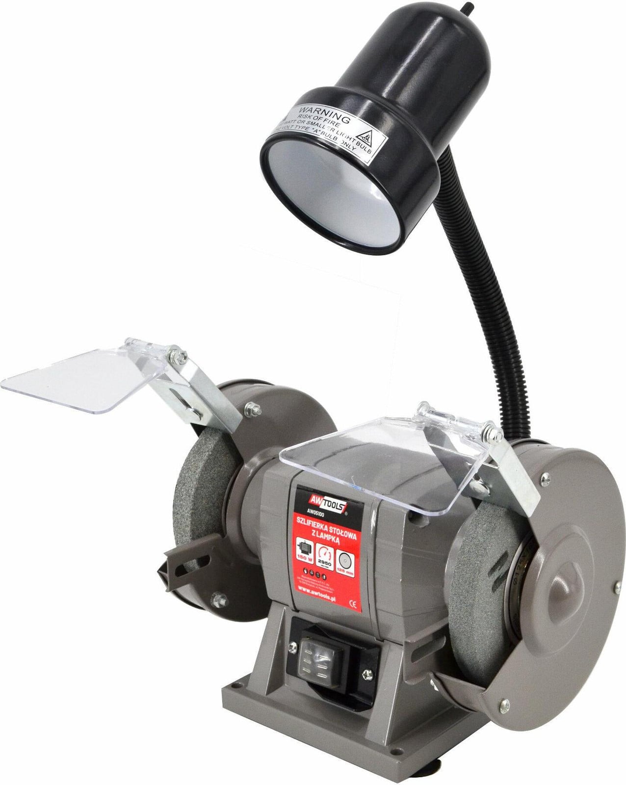 AWTools Tafelmodel schuurmachine met lamp, 150 mm, 300W