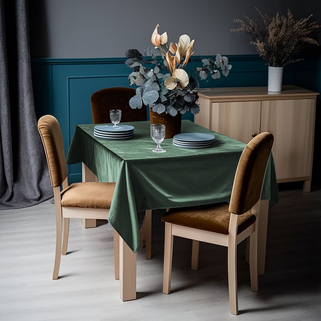 Lilijan Home & Curtain Matte Velvet Square Tablecloth Xanadu 132cm W x 264cm L