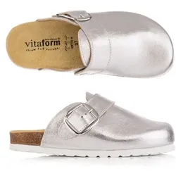 VITAFORM Damen Clog echt Leder Metallic Korkfußbett