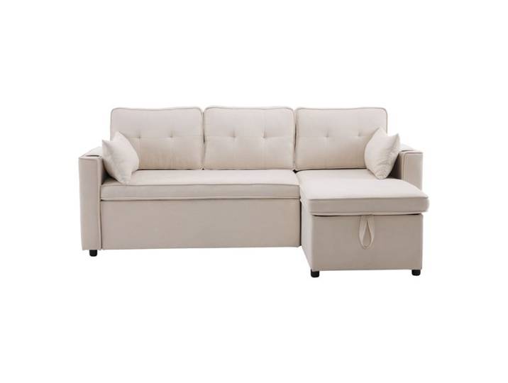 ULEVR Canapé d angle convertible 3 places 211 x 130 x 86 cm - avec rangement et porte gobelets beige