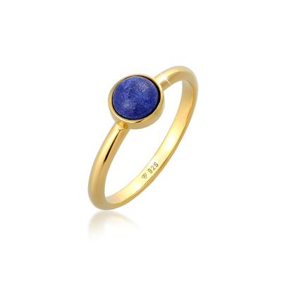 Silberring ELLI PREMIUM "Ring Lapis Lazuli Edelstein Solitär 925 Silber" Gr. 56, gold, Fingerringe, Damen, 56, Silber 925 (Sterlingsilber), Silberring