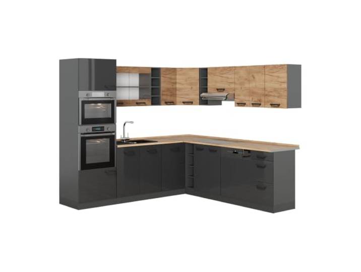 Vicco Eckküche R-Line , Anthrazit-Goldkraft Eiche/Anthrazit 247 x 237 cm zweifarbige Schränke, AP Eiche, für variable Küchenplanung und modulare Erweiterung