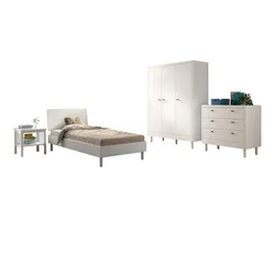 JUGENDZIMMER SET 90x200 Keeley Buche Weiß Holz Schrank Kommode