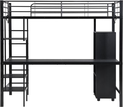 Etagenbett Schwarz Ohne Matratze 90x200cm Eisenbett Mit Tisch Kleiderschrank Ablagefaecher 5-stufige Leiter Eisen Spanplatte