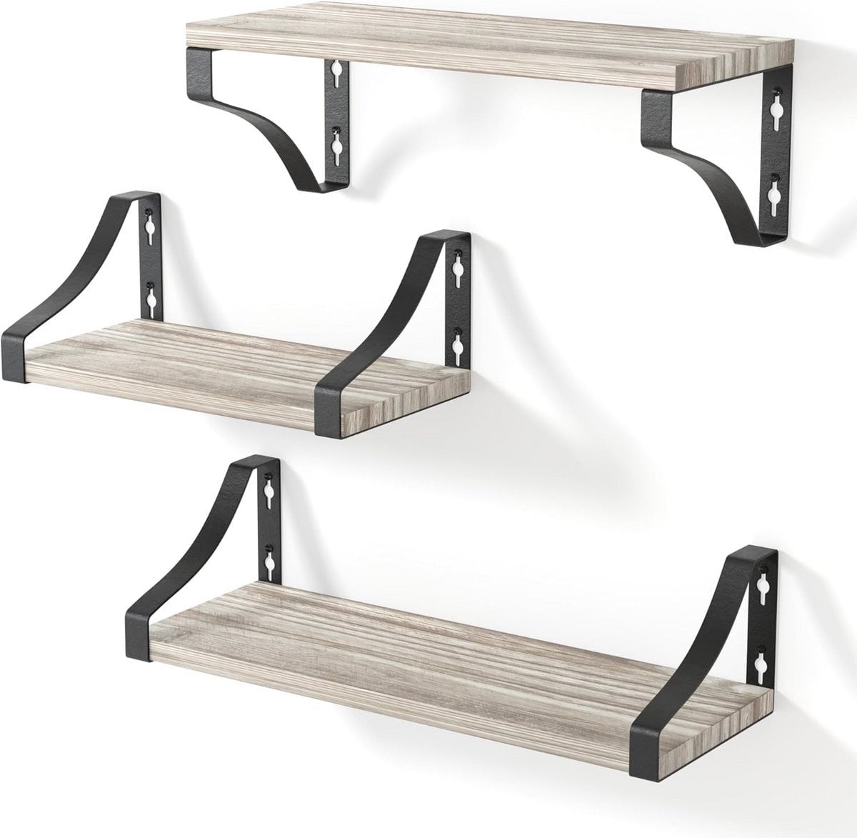 3-Traps Wandplanken van Natuurlijk Hout voor Decoratie in de Woonkamer, Slaapkamer, Keuken of Badkamer