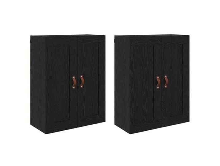 Wandmontierter Schrank 2 pcs Schwarz Eichen-Optik Holzwerkstoff Wandmontage, Holzwerkstoff-Tueren, Stauraumregale, moderne Optik, pflegeleichte Oberfläche