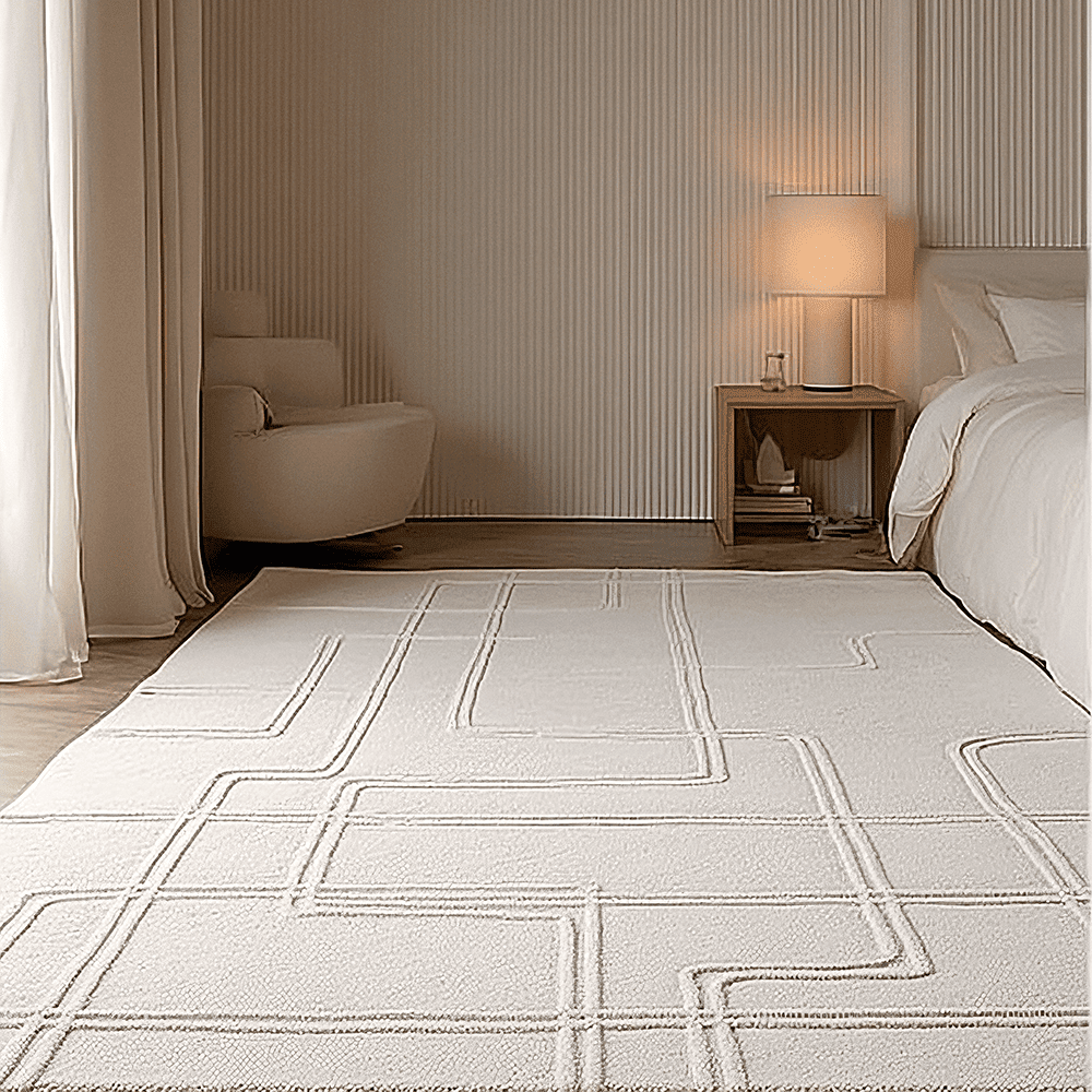 Geneva Ivory Wool Linear Patterned Rug, 120x170cm