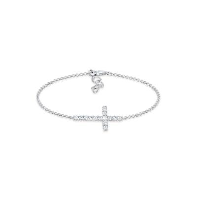 Armkette ELLI "Armband Kreuz Glaube Funkelnd Elegant 925 Silber, mit Kristallen von Swarovski" Gr. 160, silber, Armbänder, Damen, Silber 925 (Sterlingsilber), Armkette