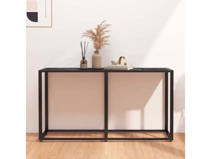 Konsolentisch, Marmor, Schwarz, 140 x 35 x 75,5 cm, Hartglas Pulverbeschichteter Stahl, Reinigung mit feuchtem Tuch, Wohnraum, Eingang, schlichter und eleganter Stil