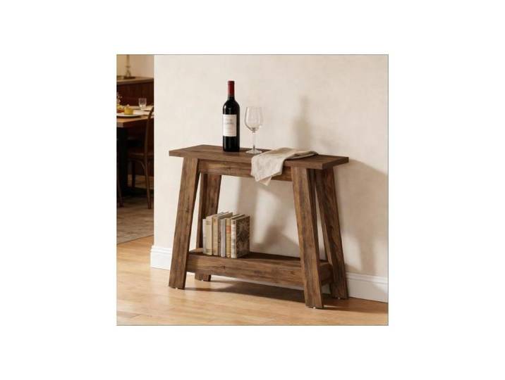 Table console - ZEVKOR - Console 2 niveaux avec rangement ouvert - Marron rustique - 105×30×80 cm - 2 niveaux ouverts