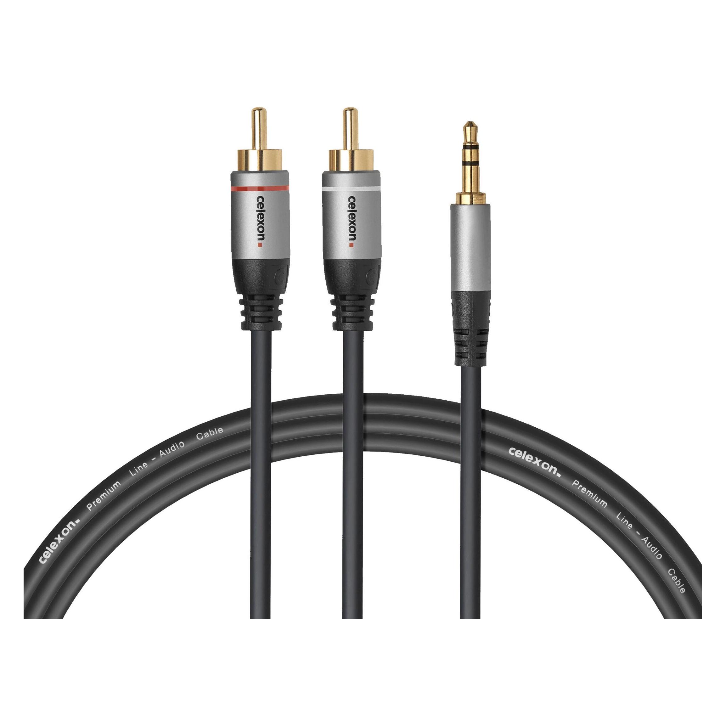 Celexon 2x Cinch auf 3,5mm Stereo Klinke Audiokabel 1,0m - Professional Line (1 m, Cinch Kabel) (1000015589)