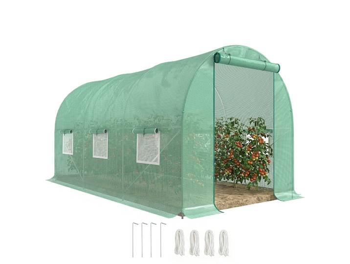 Serre tunnel Outsunny 4,45x2x2 m avec bâche PE 140 g/m² pour la culture de plantes, légumes et fruits dans le jardin ou sur la terrasse verte