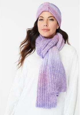 Women's Ombre Knitted Headband and Scarf Set. by Accessories For All in Purple Ombre