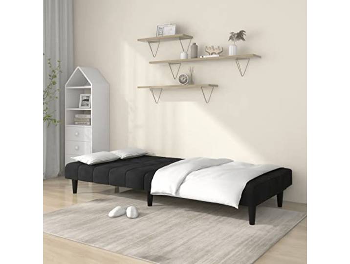 KTHLBRH Schlafsofa 2-Sitzer schwarz Samt 200 cm Holzrahmen, umwandelbar, Schaumstoff, 110 kg, Wohnzimmer, Büro