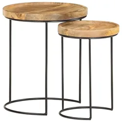 vidaXL 2-tlg. Couchtisch-Set Massivholz Mango und Stahl