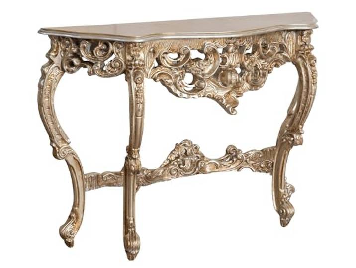 Biscottini Konsolentisch für den Eingangsbereich, Barock, 126 x 39 x 88 cm, handgefertigt, hergestellt in Italien, aus Holz mit Blattsilber-Finish
