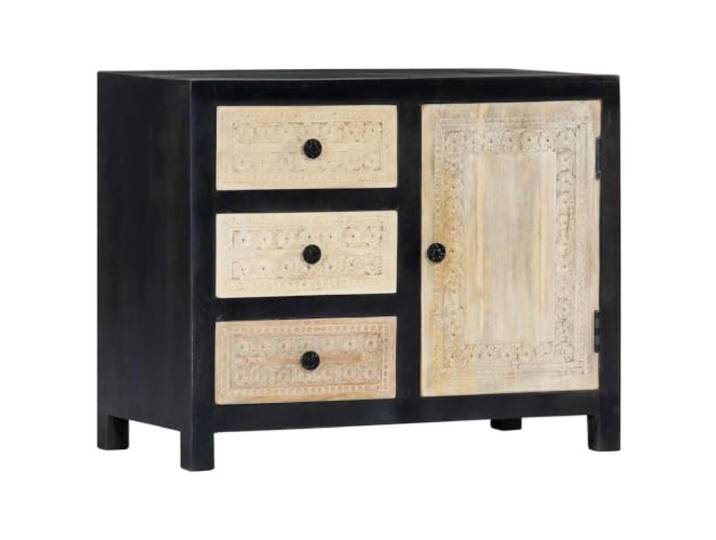 GHVBNMF Beistellschrank Massivholz Mango Kommode 3 Schubladen 75x35x60cm Handgeschnitzte Holztür und drei Schubladen bieten viel Stauraum für Wohnzimmer, Flur oder Schlafzimmer.