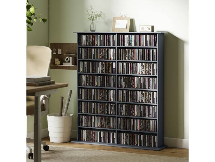 HOMCOM Meuble CD/DVD 16 Compartiments 12 Étagères Gris