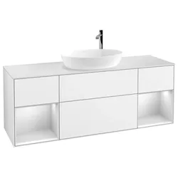 Villeroy und Boch Finion Waschtischunterschrank G981MTGF 160cm, Abdeckplatte white matt, Emotion, Regale White matt lacquer, Glossy white lacquer