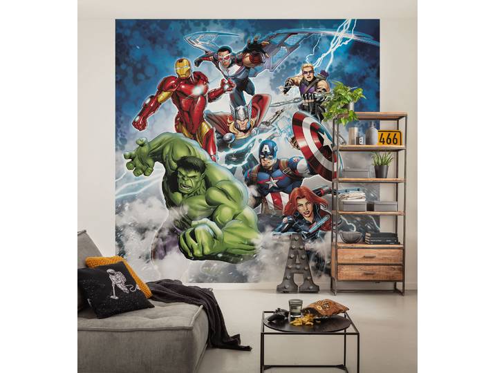 Kindertapete KOMAR Marvel Avengers Mighty Team , bunt, B:250m H:250m, Vlies, Tapeten, Kindertapete