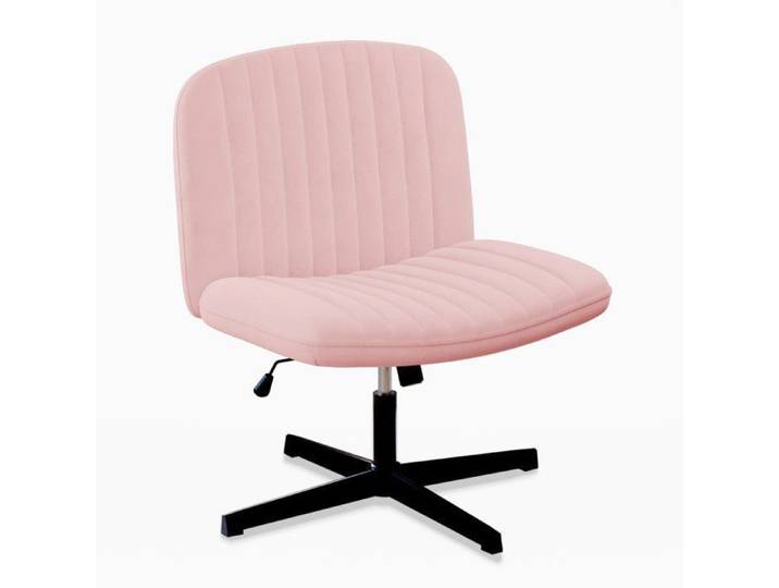 Chaise de brueau en velours Chaise Pivotante Sans Accoudoirs Chaise coiffeuse - réglable en hauteur Fauteuil de bureau Rose