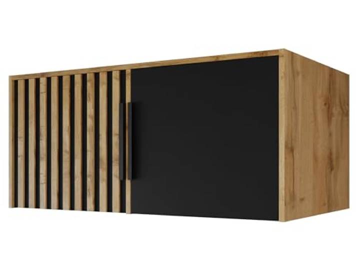 Mirjan24 Schrankaufsatz Bado Lux D2 mit 2 Türen (Eiche Wotan/Schwarz) Kleiderschrankaufsatz der Serie Bado Lux mit Soft-Close-System und Aluminiumgriffen für saisonale Kleidung, Decken, Kissen