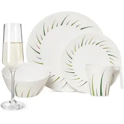 Moritz Melamin Geschirr-Set 4 Personen Limon Design 16 Teilig + Milano Gläser Champagner-Gläser Flûtes Tafelgeschirr Picknick BBQ Kochgeschirr