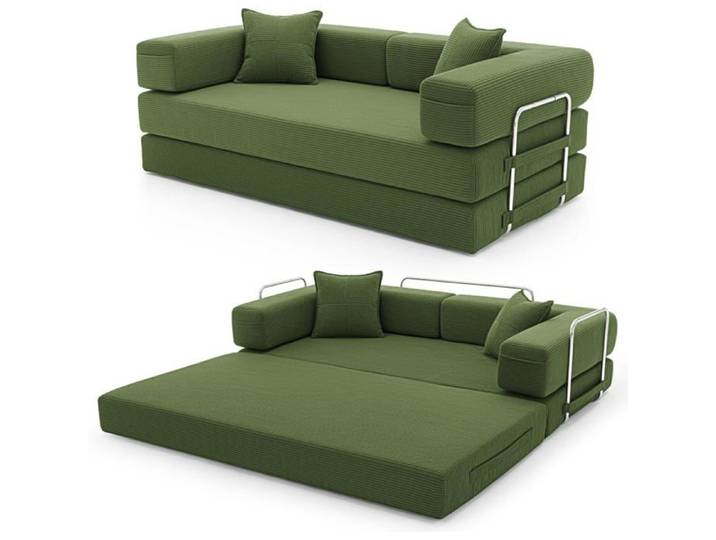 YINIX Canapé Lit Pliant 200cm Super King Velours Côtelé Cadre Métal 3 Places Modulable avec Housse Lavable