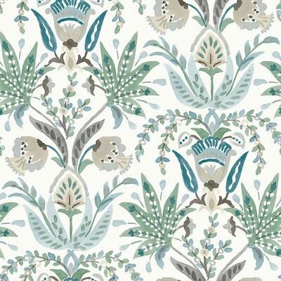 Seaside Jacobean Wallpaper - Teal - Ballard Designs