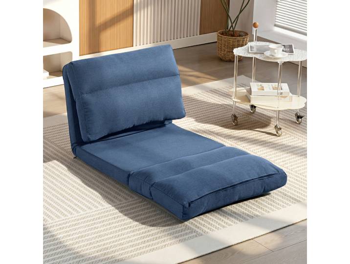 HOMCOM Fauteuil Sol Convertible Lit Tissu Bleu Foncé 70x72x56cm