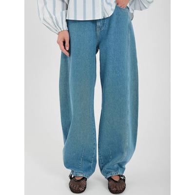 Haremshose NORR "NORR Shirt Kenzie barrel", Damen, Gr. 40, Normalgrößen, blau (medium blau denim), Obermaterial: 100% Baumwolle, Hosen Haremshose