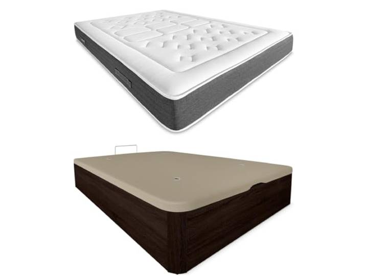 DUÉRMETE ONLINE Packung viskoelastische BioNature Matratze, Dicke 24 cm + aufklappbares Bettgestell aus Holz, großes Fassungsvermögen, Wenge, 90 x 190 cm