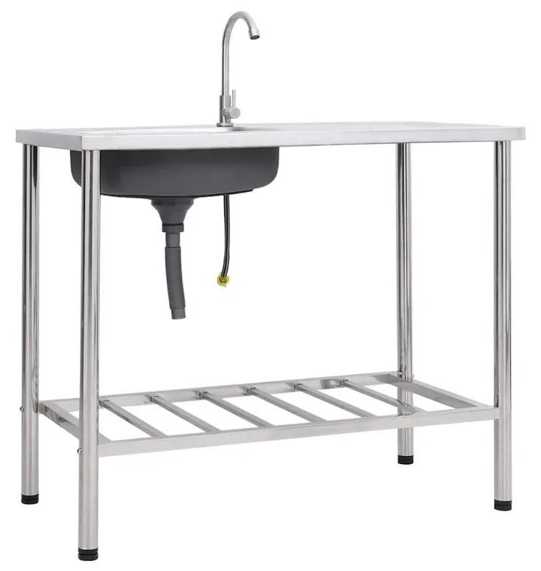 Camping Spülbecken - Freistehendes Waschbecken - 100x50x15 cm - Edelstahl - Mit Wasserhahn - Silber