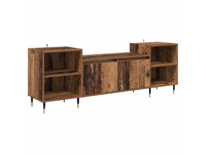 KTHLBRH TV-Schrank 160 x 35 x 55 cm Altholz Ingenieurholz Holzregale, Scharniertür, schwarze konische Beine, abriebfeste Oberfläche, Wohnzimmer, Arbeitszimmer
