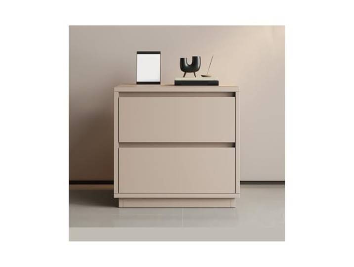 Vielseitig Nachttisch aus Holz for Schlafzimmer Aufbewahrungsschrank Khakifarbene Doppelschublade(XS)