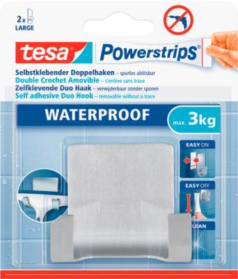 tesa Powerstrips Waterproof Duohaken Zoom, aus Edelstahl, für Feuchträume, max. 3 kg