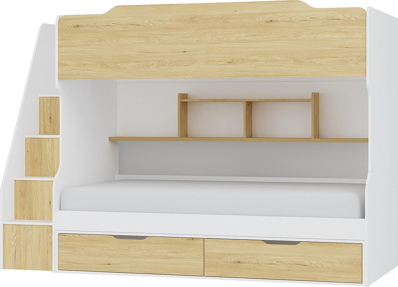 Etagenbett mit Stauraum - 90 x 190 cm - Weiß & Holzfarben - YALOVA