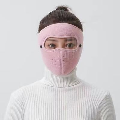 DynamicDeals Winter Ski Face Mask With Goggles For Cold Weather Cycling pink