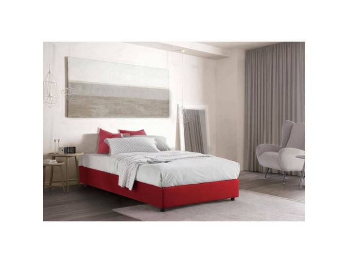 Dmora - Lit queen size Camilla 205x135h32 cm Rouge Panneau effet bois et Polyester